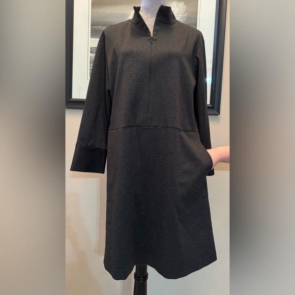 $475 Kal Rieman Charcoal Gray Shirt Dress Size Large Lagenlook Minimalist EUC - Picture 8 of 12